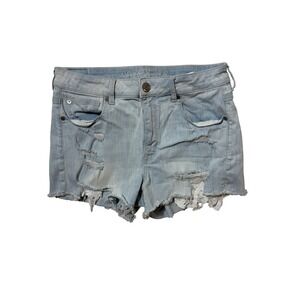 American Eagle Super Stretch Distressed Light Wash Denim Shorts Womens 12 Cutoff